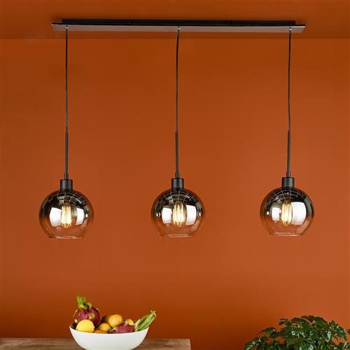 Lycia Chrome and Black with Smoked Glass 3 Bar Pendant LYC0322