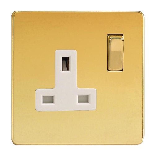 Double Pole Switched Polished Brass 1 Gang Socket XDV4WS