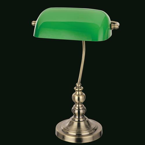 Bankers Antique Brass & Green Glass Table Lamp TB305101/GRN/AB
