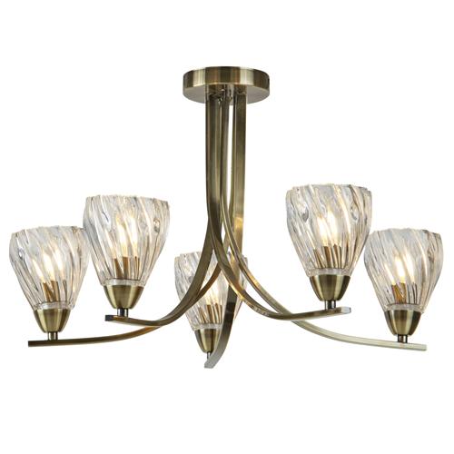 Ascona 2 Led Antique Brass Twisted Five Arm Ceiling Light 4275 5ab