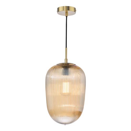 Abrielle Brushed Bronze And Amber Ribbed Glass Pendant ABR0106