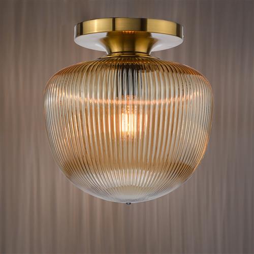 Abrielle Brushed Bronze And Amber Ribbed Glass Semi Flush Fitting ABR5206