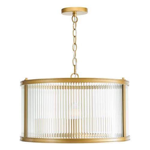 Bianka 3 Light Natural Bronze And Clear Ribbed Glass Pendant BIA0363