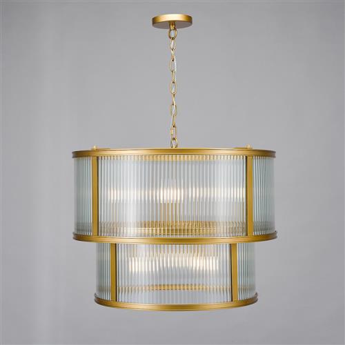 Bianka 6 Light Tiered Natural Bronze And Clear Ribbed Glass Pendant BIA0663