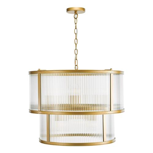 Bianka 6 Light Tiered Natural Bronze And Clear Ribbed Glass Pendant BIA0663