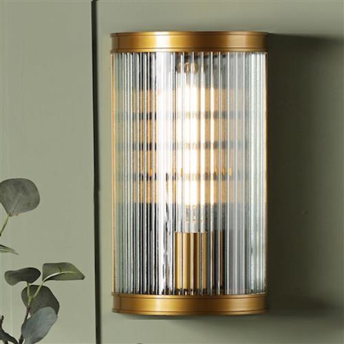 Bianka Natural Bronze And Clear Ribbed Glass Curved Wall Light BIA0763