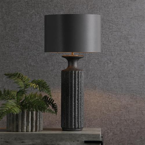 Dugan Black Volcanic Glazed Table Lamp With Grey Shade DUG4222-BOK4232RS-X