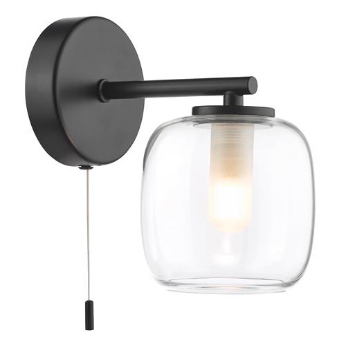 Edaline IP44 Matt Black And Clear Glass Bathroom Wall Light EDA0722