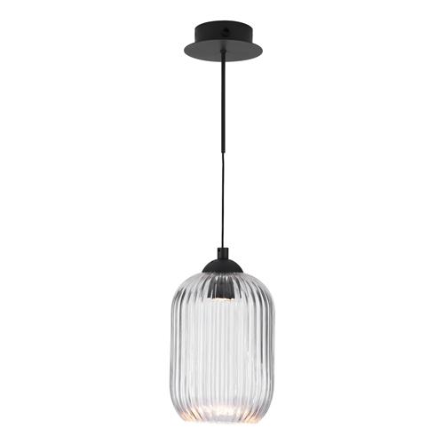 Eileen LED Matt Black And Clear Ribbed Glass Pendant Or Wall Light EIL0722-SAW6508