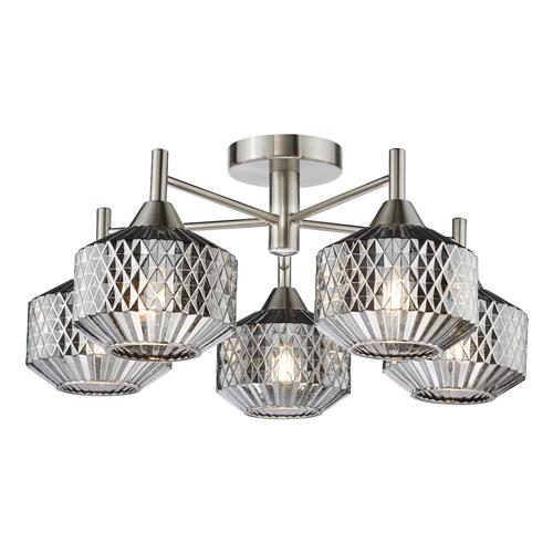 Fabrienne 5 Light Satin Nickel And Smoked Textured Glass Semi-Flush FAB5438