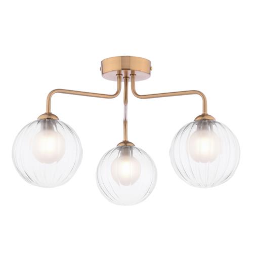 Feya 3 Arm Bronze And Clear Ribbed Glass Semi Flush FEY0363-20