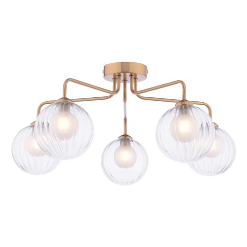 Feya 5 Light Bronze And Clear Ribbed Glass Semi Flush FEY0563-20