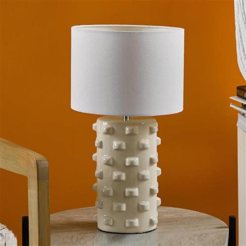 Georgina Glossy Cream Glazed Table Lamp & White Shade GEO422