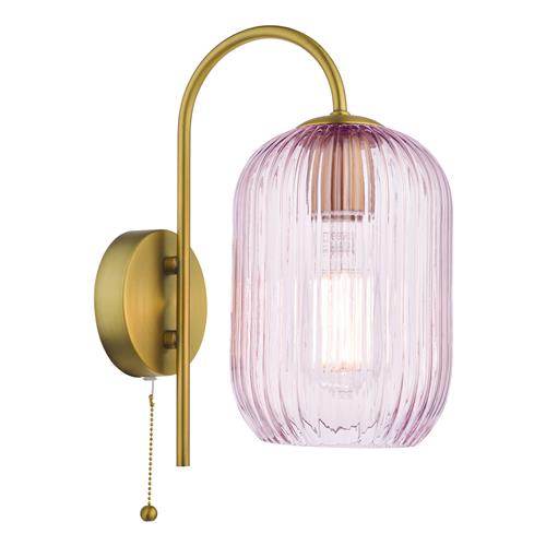 Idra Aged Bronze And Pink Ribbed Glass Single Wall Light IDR0763-SAW6503