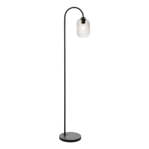 Idra Matt Black And Clear Glass Ribbed Glass Floor Lamp IDR4922-SAW6508