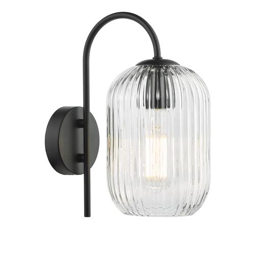 Idra Matt Black And Clear Ribbed Glass Single Wall Light IDR0722-SAW6508