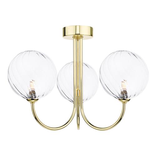 Jared Polished Gold And Ribbed Glass 3 Light Semi Flush JAR0335-22