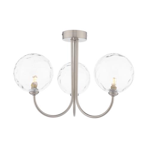 Jared 3 Arm Satin Nickel And Clear Dimpled Glass Semi Flush JAR0338-12