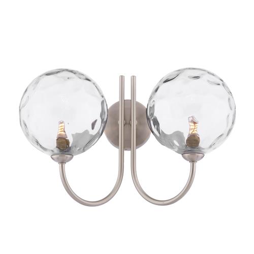 Jared Twin Satin Nickel And Clear Dimpled Glass Wall Light JAR0938-12