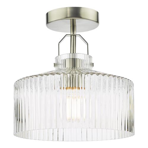 Lenka Satin Nickel And Clear Ribbed Glass Semi Flush Fitting LEN4846