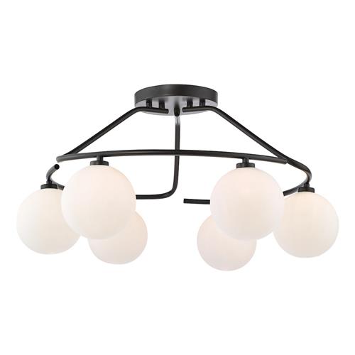 Luana 6 Light Matt Black And Opal Glass Semi Flush Fitting LUA6422