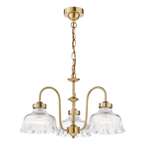 Maude 3 Light Natural Brass And Ribbed Clear Glass Multi-Arm Fitting MAU0342