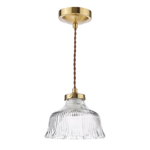 Maude Natural Brass And Clear Ribbed Glass Single Pendant MAU0142