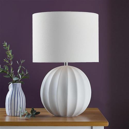 Mavis White Ceramic Glass And Ivory Linen Shade Table Lamp MAV4233