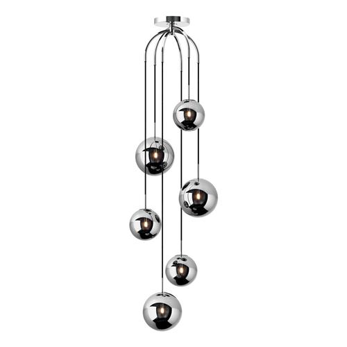 Nico 6 Light Polished Chrome And Smoked Glass Cluster Pendant NIC0650