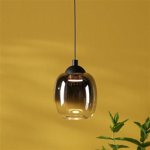 Ramona LED Matt Black And Smoked Ombre Glass Single Pendant or Wall Fitting RAM0722