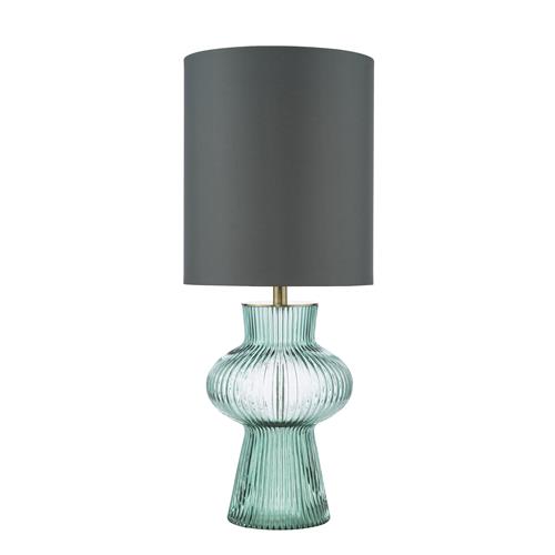 Suelita Green Ribbed Glass And Grey Shade Table Lamp SUE4224