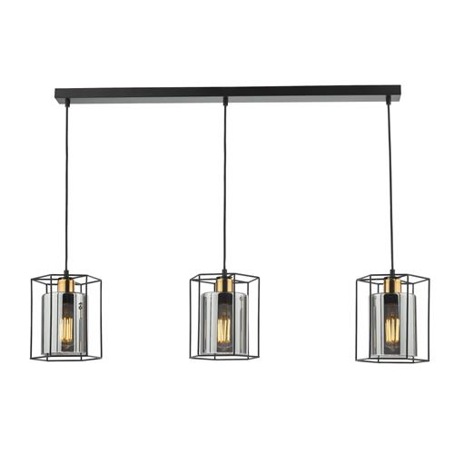 Tatum 3 Light Matt Black And Smoked Glass Bar Pendant Fitting TAT0322