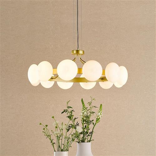 Tauri Matt Gold And Opal Glass 12 Light Pendant Fitting TAU1235