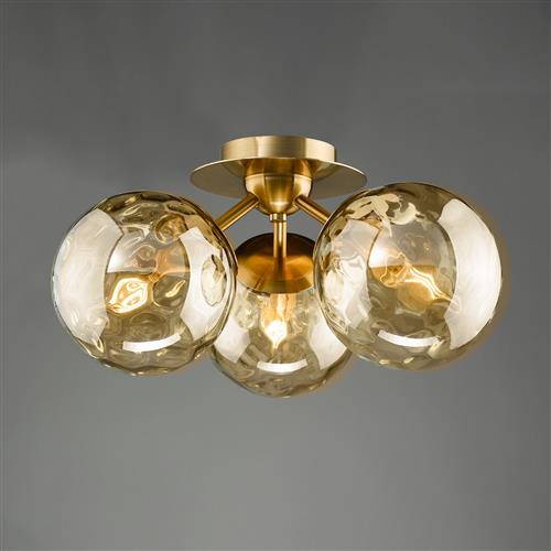 Ulrika Antique Brass And Amber Glass Flush fitting ULR5306