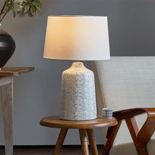 Vondra Ceramic Grey/White Table Lamp With Ivory Shade VON4239