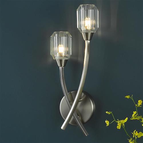 Zonda 2 Light Brushed Nickel And Clear Glass Wall Light ZON0938