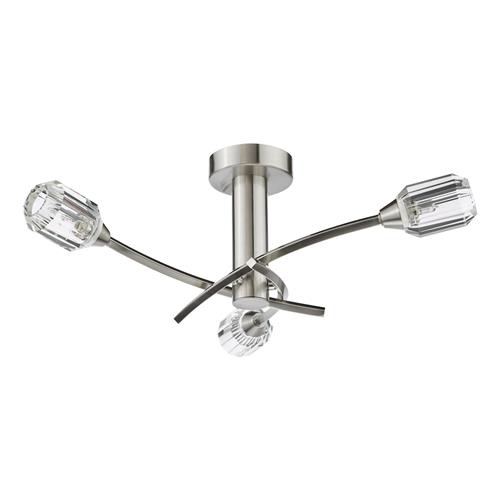 Zonda 3 Light Fitting Brushed Nickel And Clear Glass Semi Flush ZON5338