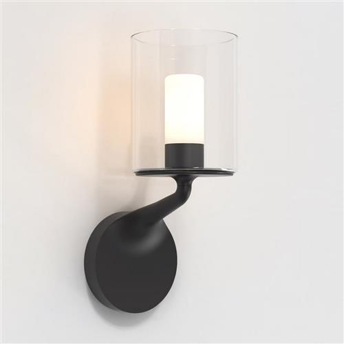 Elena IP44 Matt Black And Clear Glass Bathroom Wall Light 1453003