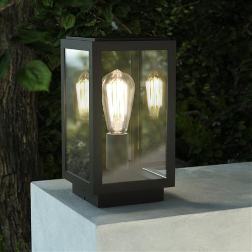 Homefield Pedestal IP44 Lantern Textured Black 1095036