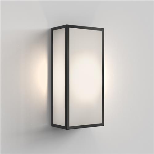 Messina IP44 160 Textured Black And Frosted Glass Outdoor Wall Light 1183030