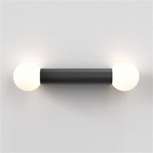 Ortona Twin IP44 Matt Black And Opal Glass Bathroom Wall Light 1459006