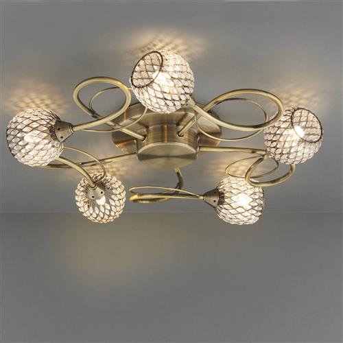 Aherne 5 Arm Semi-Flush Antique Brass Ceiling Light 73757