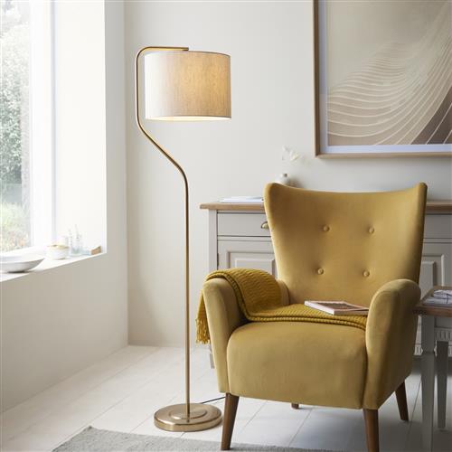 Clement Brushed Aged Brass And Natural Linen Floor Lamp 108022