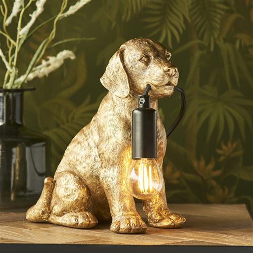 Labrador Puppy Gold Painted Resin Table Lamp 107364
