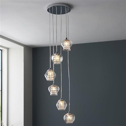 Mesmer Six Light Cluster Pendant Chrome and Clear Glass 99607