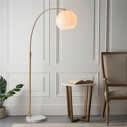 Otto Brushed Brass/Opal White Marble Arched Floor Lamp 76613