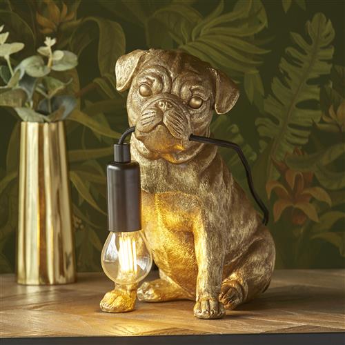 Pug Puppy Gold Painted Resin Table Lamp 107324