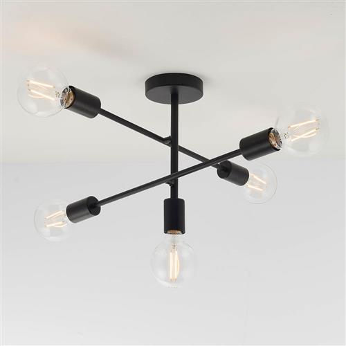 Studio Matt Black Multi Arm Semi Flush Ceiling Light 79502