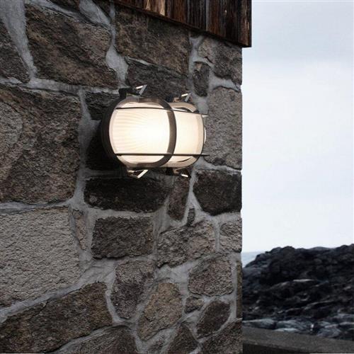 Helford Solid Brass Nickel Finished Oval Coastal Outdoor Wall Light 49031055