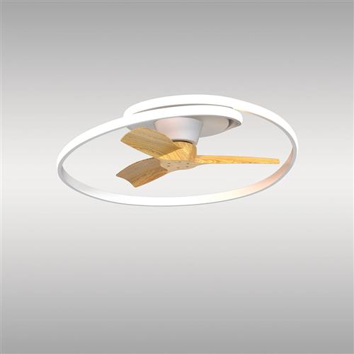 Ocean Large White And Madera Wood Effect CCT Ceiling Fan Light M8235